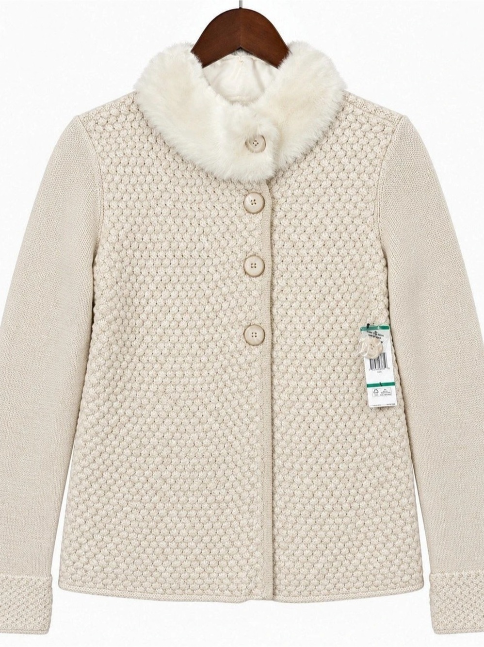 Jones New York Textured Knit Collar Jacket in Cream Size Large NWT